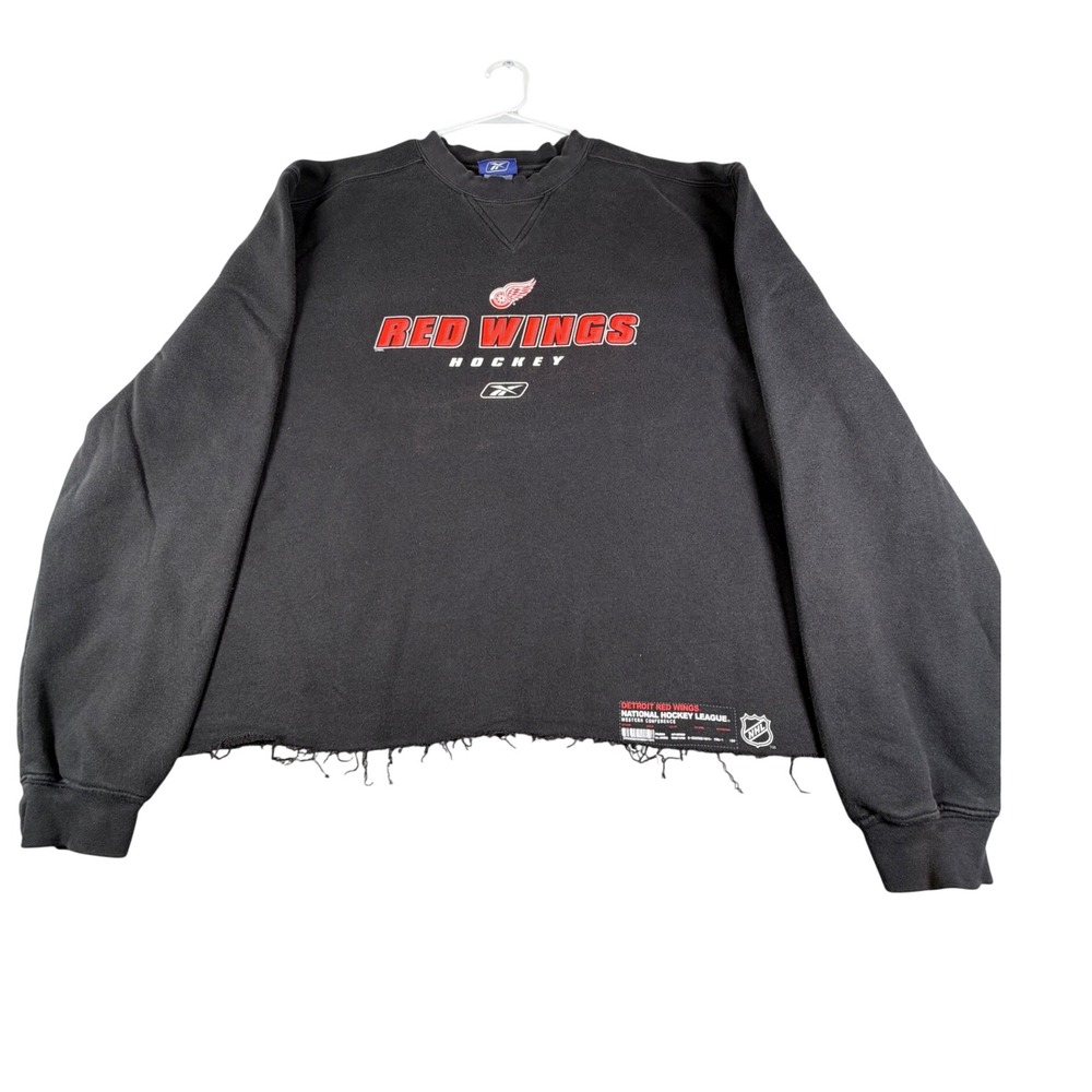 Reebok Detroit Red Wings NHL Cropped Sweatshirt Black Mens Large